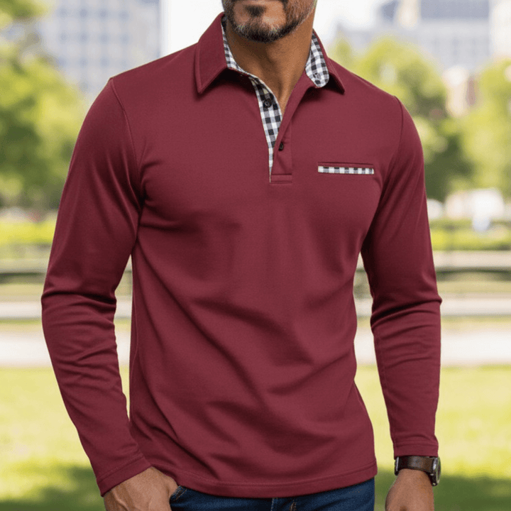Adrian | Long Sleeve Polo Shirt with Check Details