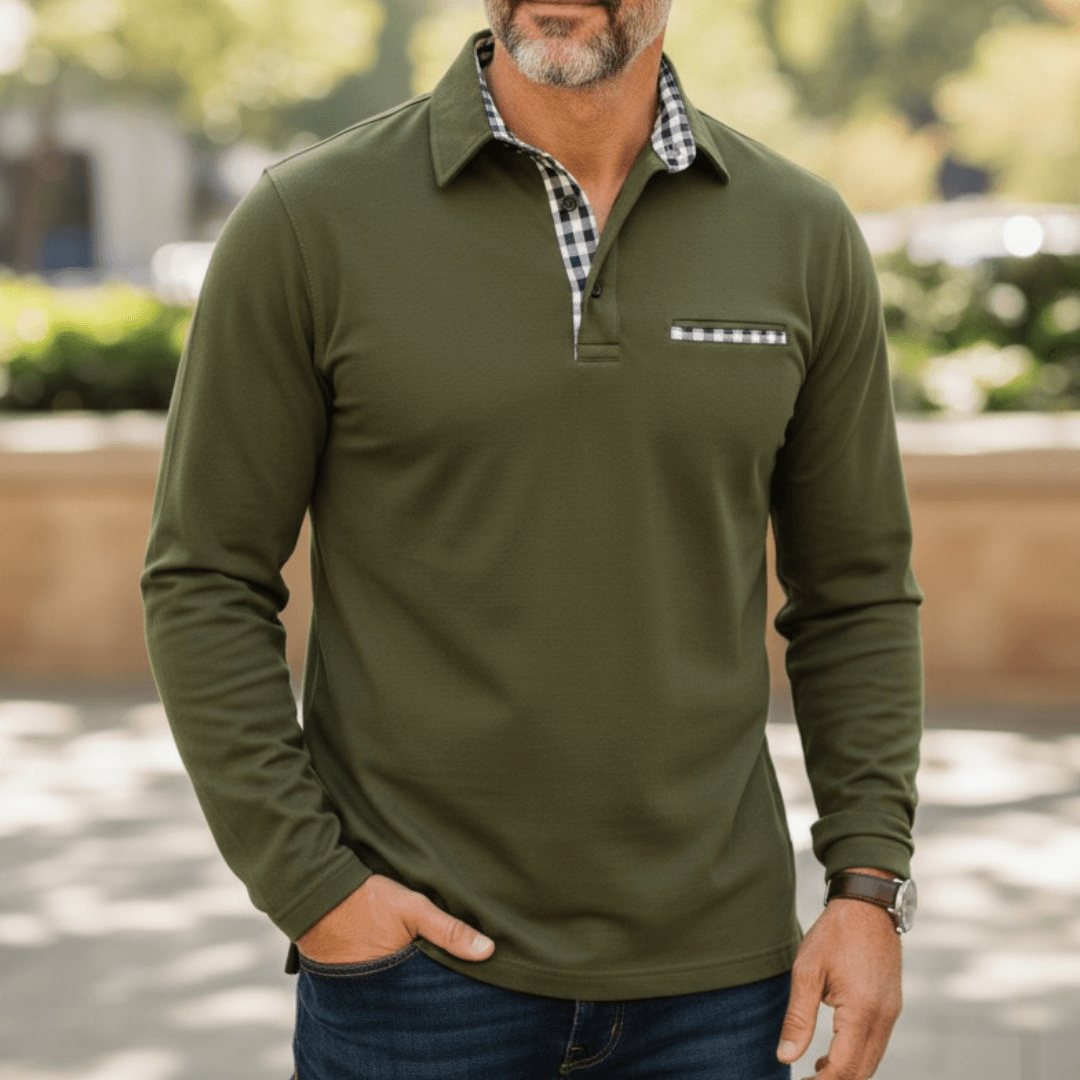 Adrian | Long Sleeve Polo Shirt with Check Details