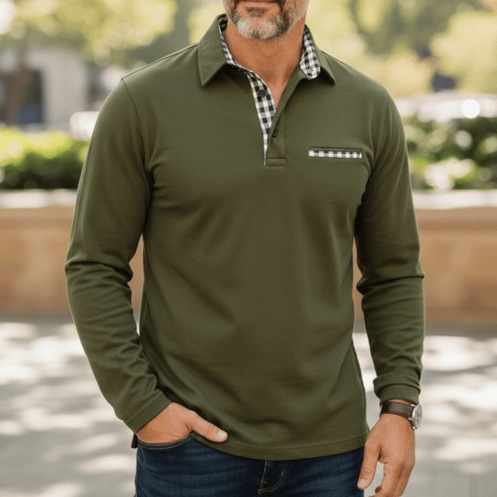 Adrian | Long Sleeve Polo Shirt with Check Details