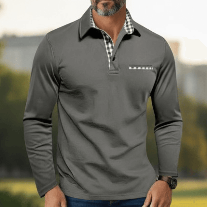 Adrian | Long Sleeve Polo Shirt with Check Details