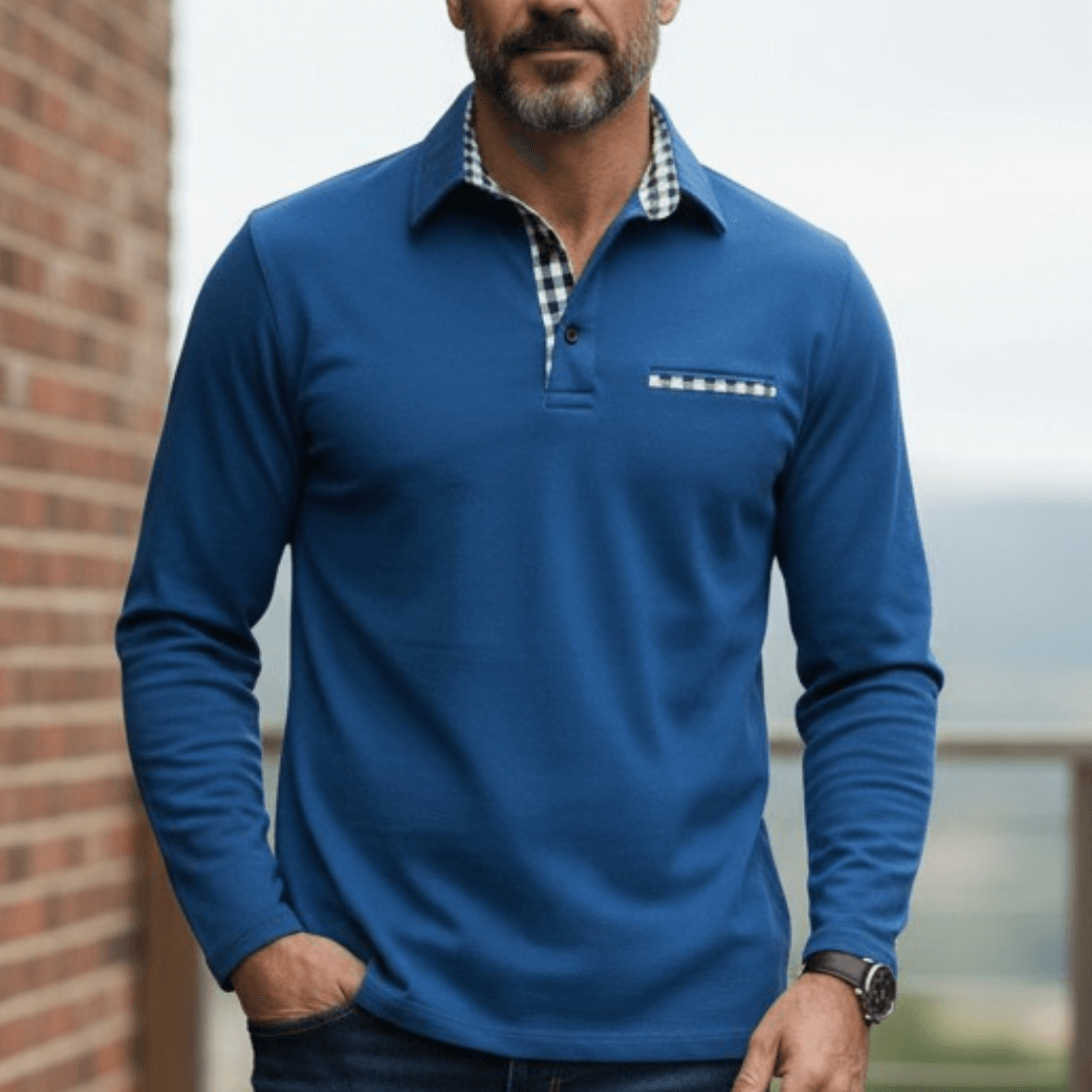 Adrian | Long Sleeve Polo Shirt with Check Details