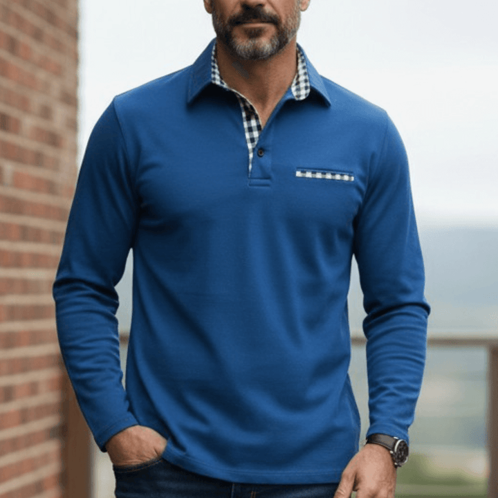 Adrian | Long Sleeve Polo Shirt with Check Details