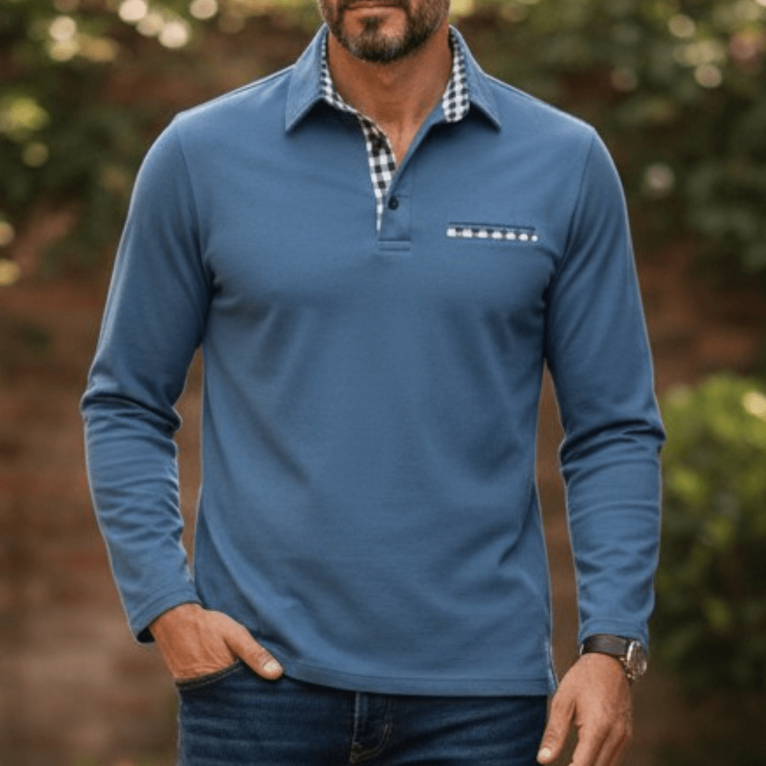 Adrian | Long Sleeve Polo Shirt with Check Details