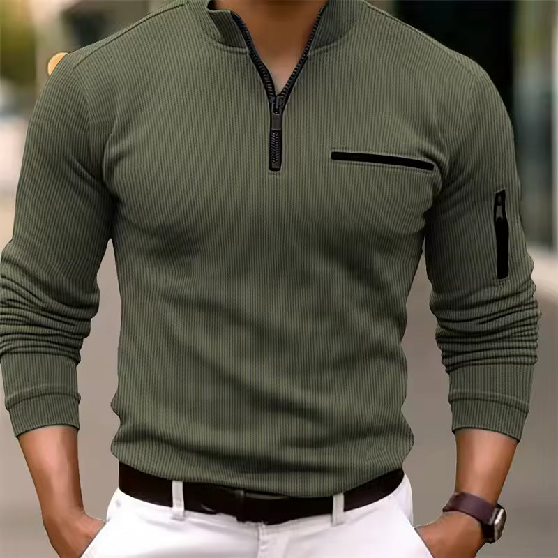 Travis | Long Sleeve Zip-Up Sweater with Chest Pocket