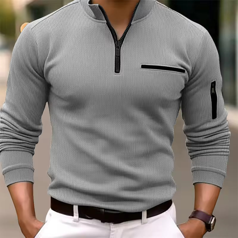 Travis | Long Sleeve Zip-Up Sweater with Chest Pocket
