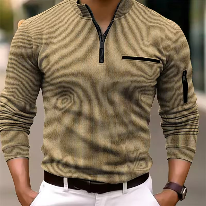 Travis | Long Sleeve Zip-Up Sweater with Chest Pocket
