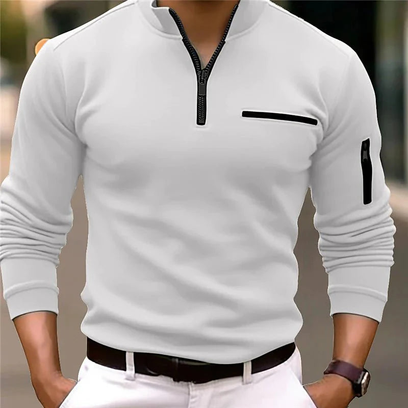 Travis | Long Sleeve Zip-Up Sweater with Chest Pocket