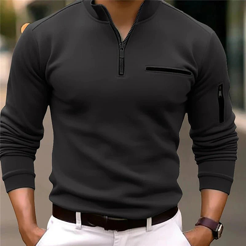 Travis | Long Sleeve Zip-Up Sweater with Chest Pocket