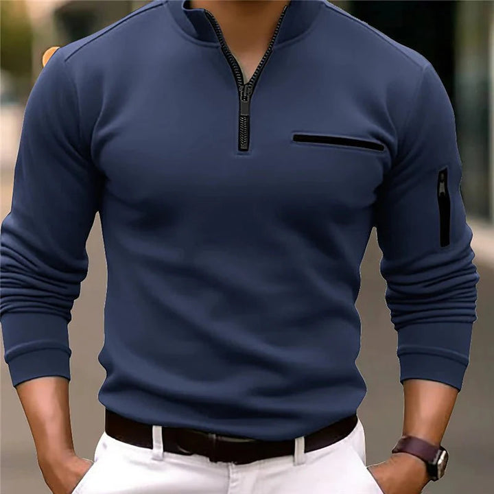 Travis | Long Sleeve Zip-Up Sweater with Chest Pocket